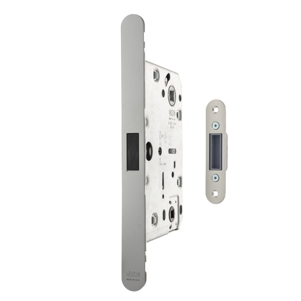 High quality image of AGB Revolution XT Magnetic Bathroom Lock 60mm backset - Satin Chrome | Sku. agbmlwcsc | available to order from Trade Door Handles in Kendal.
