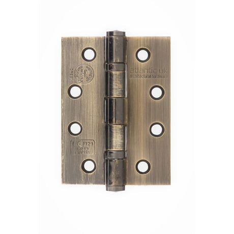 This is an image of Atlantic Ball Bearing Hinges Grade 13 Fire Rated 4" x 3" x 3mm - Antique Brass available to order from Trade Door Handles