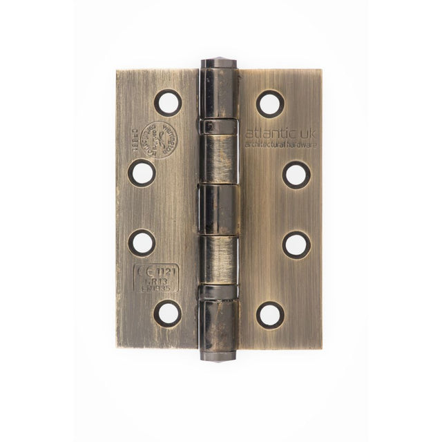 This is an image of Atlantic Ball Bearing Hinges Grade 13 Fire Rated 4" x 3" x 3mm - Antique Brass available to order from Trade Door Handles