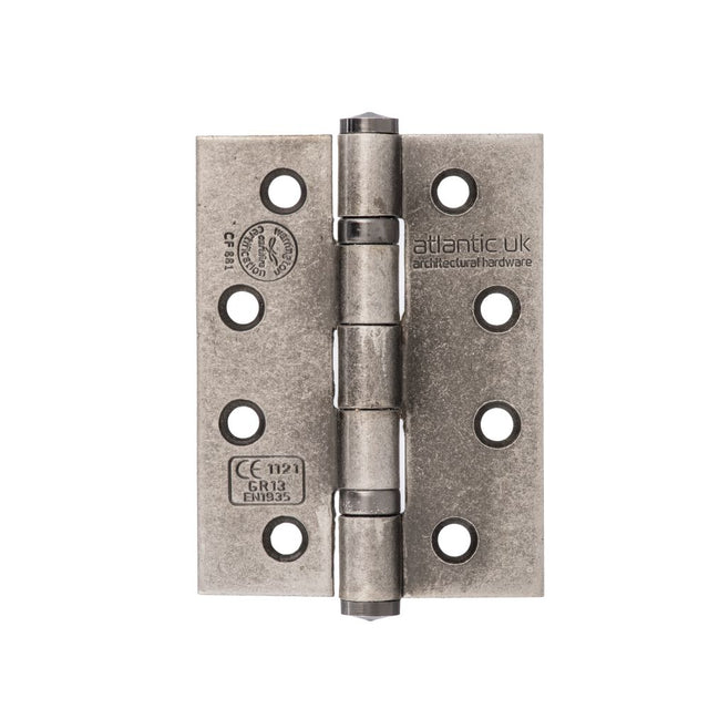 This is an image of Atlantic Ball Bearing Hinges Grade 13 Fire Rated 4" x 3" x 3mm - Distressed Silv available to order from Trade Door Handles