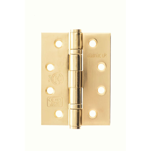 This is an image of Atlantic Ball Bearing Hinges Grade 13 Fire Rated 4" x 3" x 3mm - Polished Brass available to order from Trade Door Handles