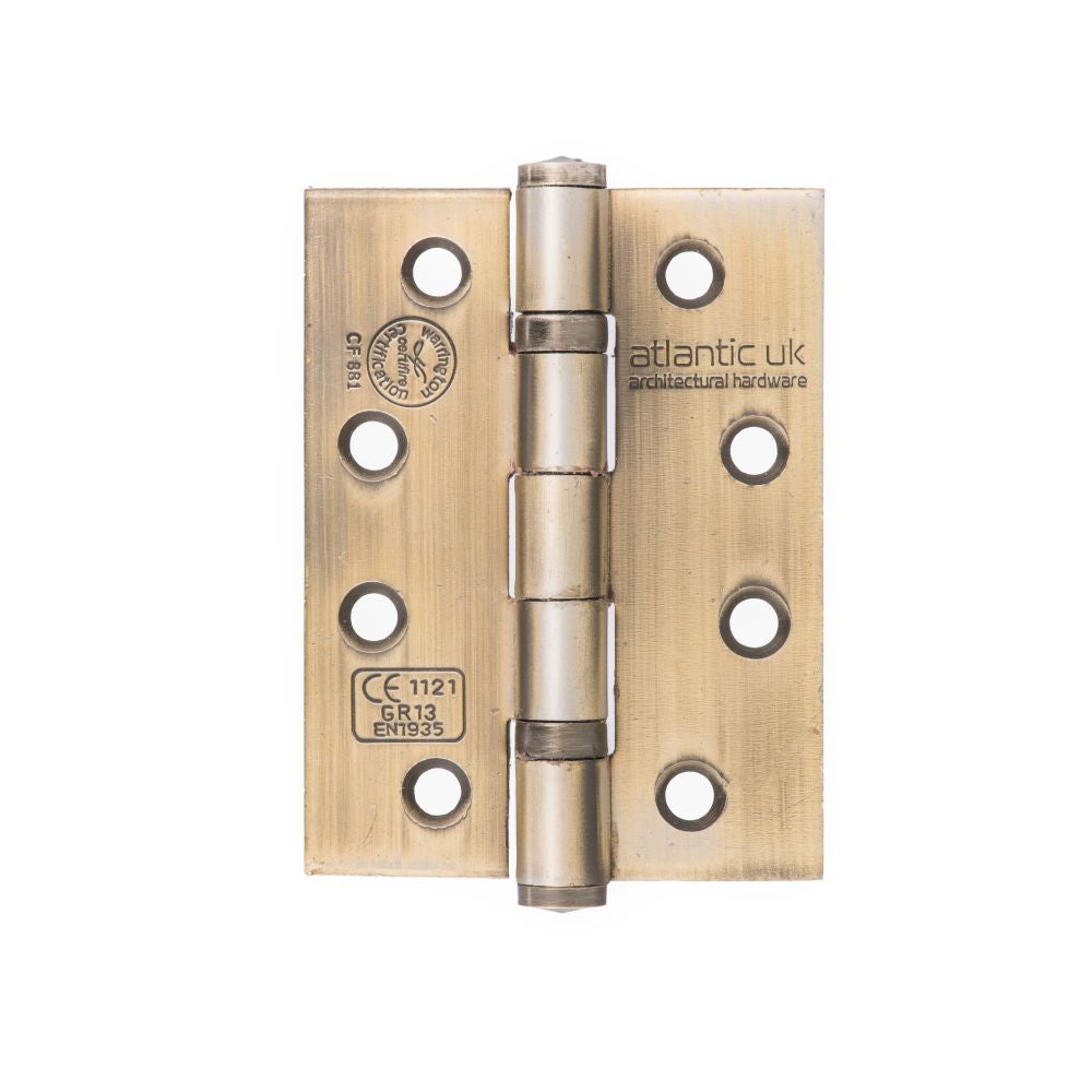 This is an image of Atlantic Ball Bearing Hinges Grade 13 Fire Rated 4" x 3" x 3mm - Matt Antique Br available to order from Trade Door Handles