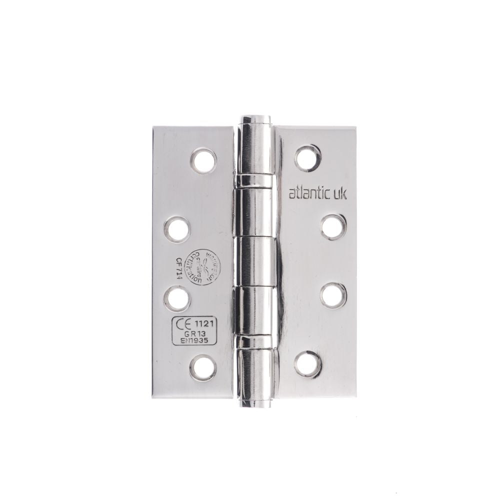 This is an image of Atlantic Ball Bearing Hinges Grade 13 Fire Rated 4" x 3" x 3mm - Polished Stainl available to order from Trade Door Handles