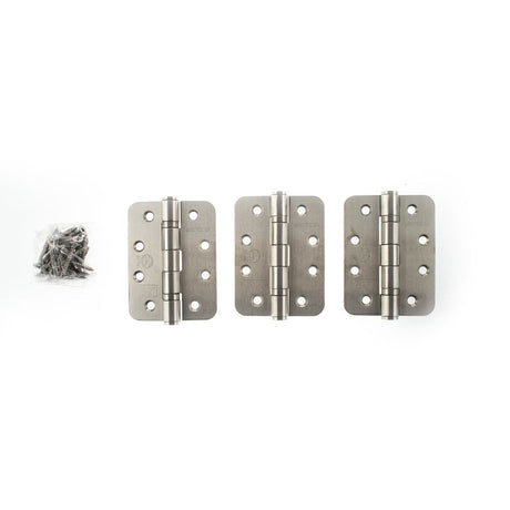 This is an image of Atlantic Radius Corner Ball Bearing Hinges 4" X 3" X 3mm set of 3 - Satin Stainl available to order from Trade Door Handles
