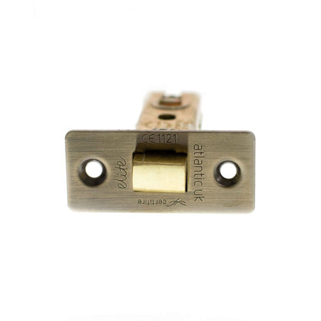 High quality image of Atlantic Fire-Rated CE Marked Bolt Through Tubular Latch 2.5" - Antique Brass | Sku. alce25ab | available to order from Trade Door Handles in Kendal.