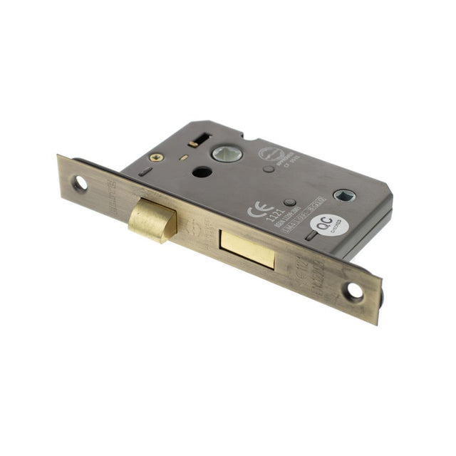 This is an image of Atlantic Bathroom Lock [CE] 2.5" - Matt Antique Brass available to order from Trade Door Handles.