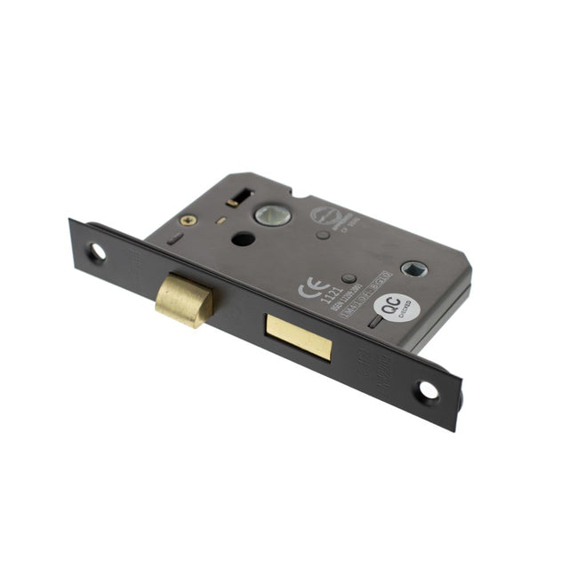 This is an image of Atlantic Bathroom Lock [CE] 2.5" - Matt Black available to order from Trade Door Handles.