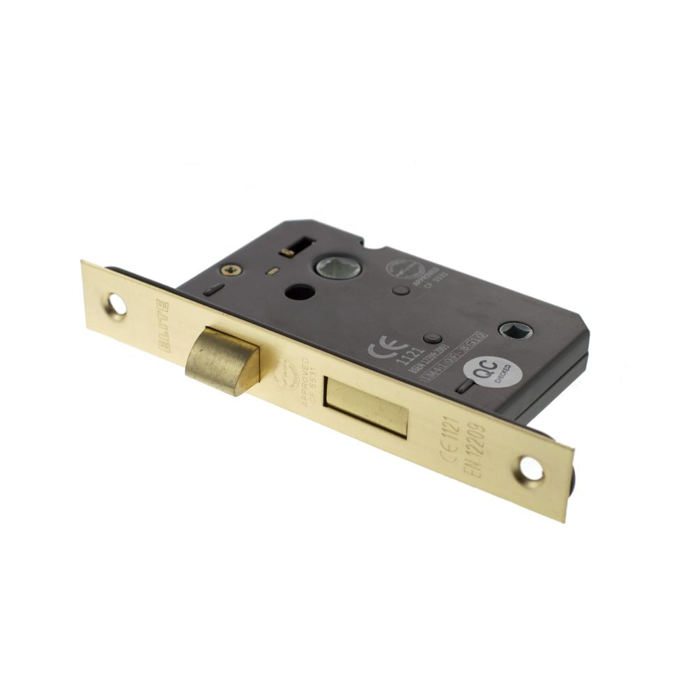 This is an image of Atlantic Bathroom Lock [CE] 2.5" - Satin Brass available to order from Trade Door Handles.