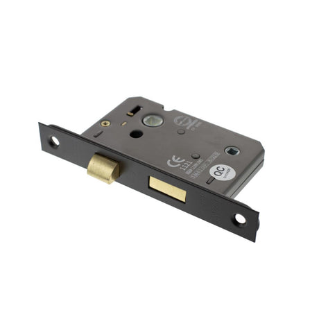 This is an image of Atlantic Bathroom Lock [CE] 3" - Matt Black available to order from Trade Door Handles.