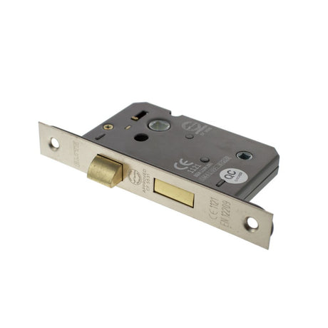 This is an image of Atlantic Bathroom Lock [CE] 3" - Polished Nickel available to order from Trade Door Handles.