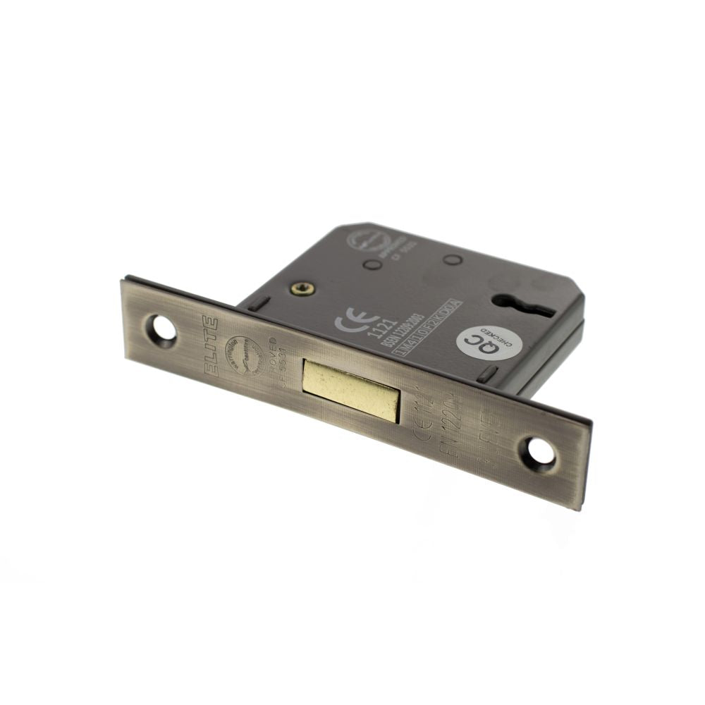 This is an image of Atlantic 3 Lever Key Deadlock [CE] 2.5" - Antique Brass available to order from Trade Door Handles.