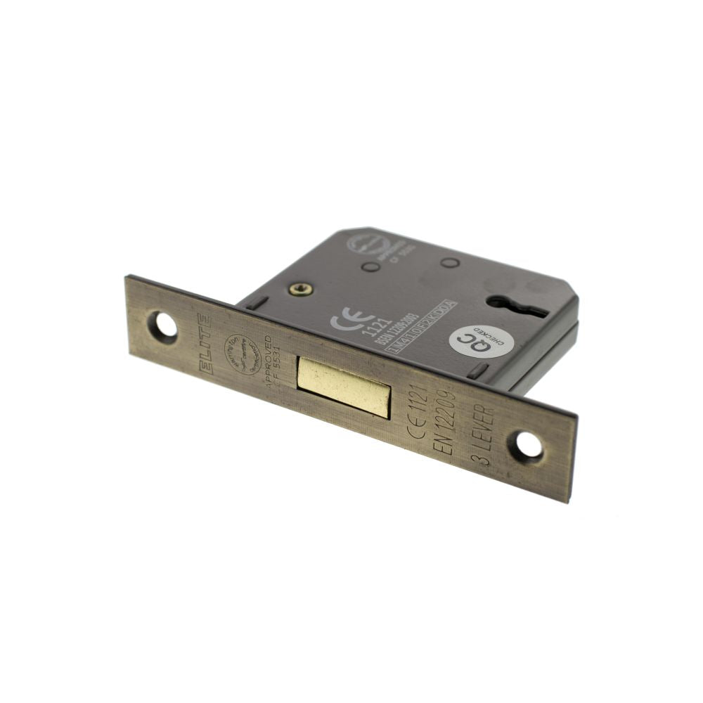 This is an image of Atlantic 3 Lever Key Deadlock [CE] 2.5" - Matt Antique Brass available to order from Trade Door Handles.