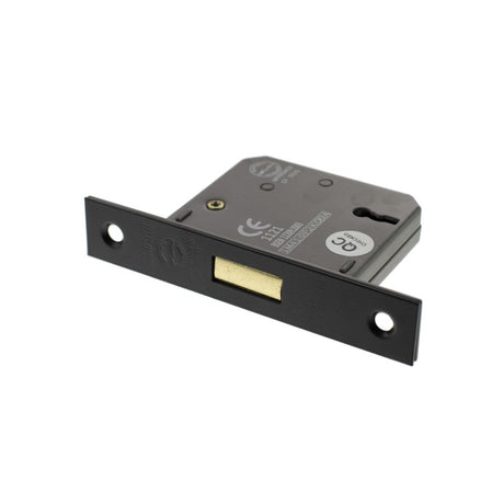 This is an image of Atlantic 3 Lever Key Deadlock [CE] 2.5" - Matt Black available to order from Trade Door Handles.