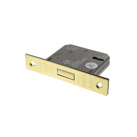 This is an image of Atlantic 3 Lever Key Deadlock [CE] 2.5" - Satin Brass available to order from Trade Door Handles.