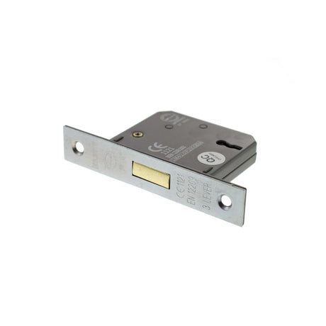 This is an image of Atlantic 3 Lever Key Deadlock [CE] 3" - Satin Chrome available to order from Trade Door Handles.
