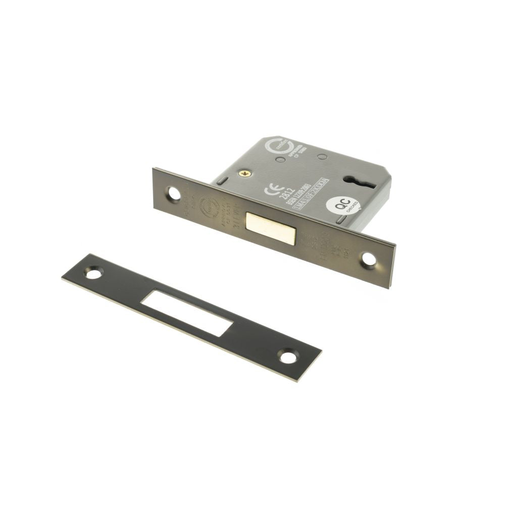 This is an image of Atlantic 3 Lever Key Deadlock [CE] 3" - Urban Dark Bronze available to order from Trade Door Handles.
