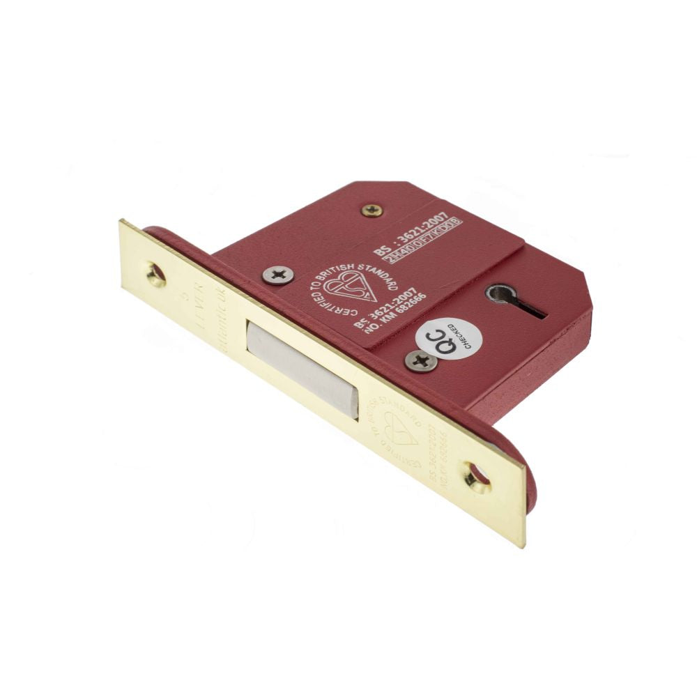 This is an image of Atlantic 5 Lever Key Deadlock [BS] 2.5" - Polished Brass available to order from Trade Door Handles.