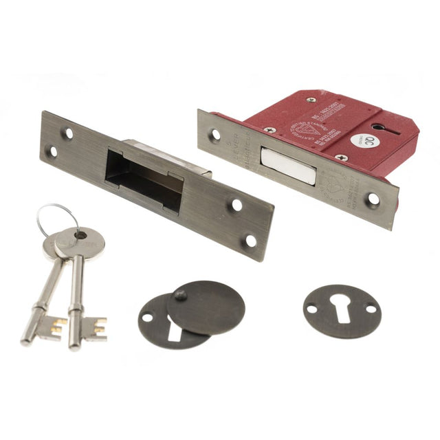 This is an image of Atlantic 5 Lever Key Deadlock [BS] 2.5" - Urban Bronze available to order from Trade Door Handles.