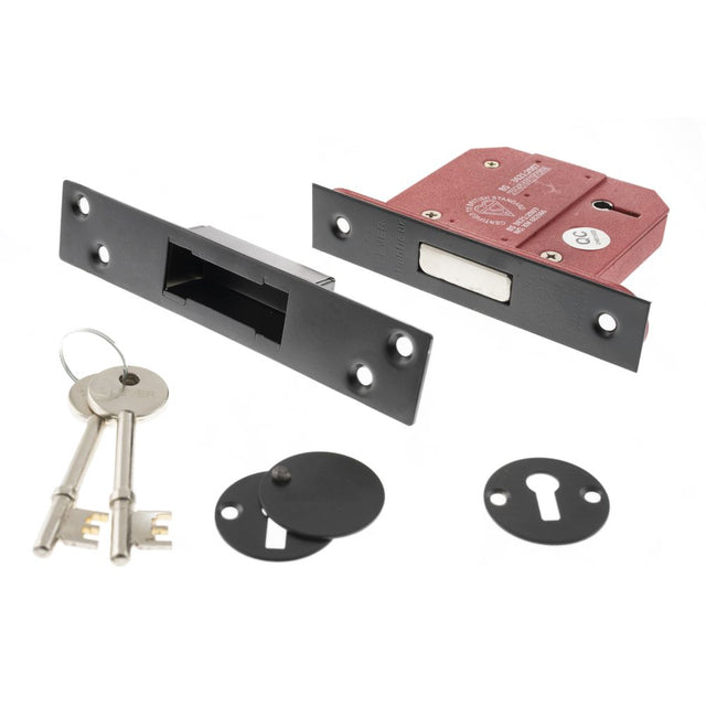 This is an image of Atlantic 5 Lever Key Deadlock [BS] 3" - Matt Black available to order from Trade Door Handles.