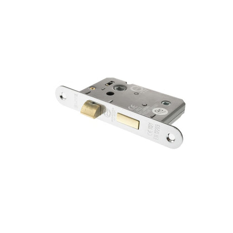 This is an image of Atlantic Radius Corner Bathroom Lock [CE] 2.5" - Satin Chrome available to order from Trade Door Handles.