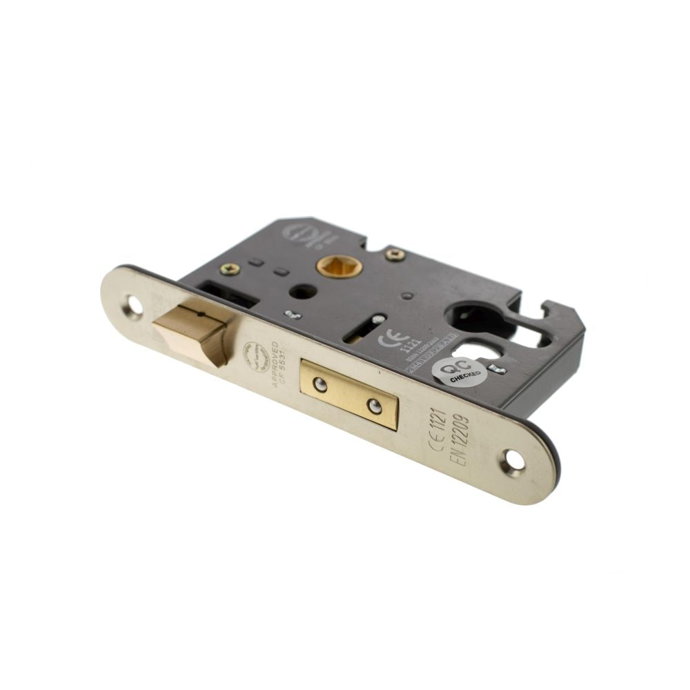 This is an image of Atlantic Euro Radius Corner Sashlock [CE] 2.5" - Satin Nickel available to order from Trade Door Handles.