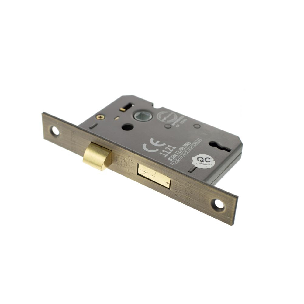 This is an image of Atlantic 3 Lever Key Sashlock [CE] 3" - Matt Antique Brass available to order from Trade Door Handles.