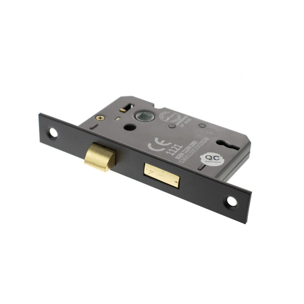 This is an image of Atlantic 3 Lever Key Sashlock [CE] 3" - Matt Black available to order from Trade Door Handles.