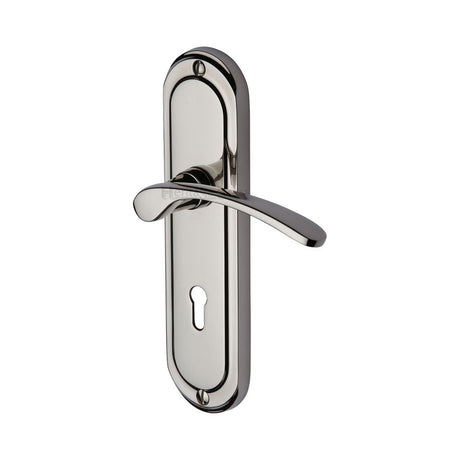 This is an image of a Heritage Brass - Door Handle Lever Lock Ambassador Design Polished Nickel Finish, amb6200-pnf that is available to order from Trade Door Handles in Kendal.