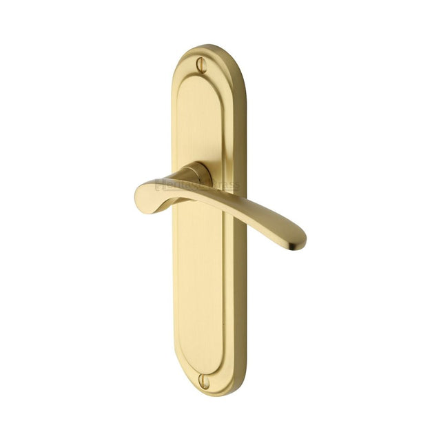 This is an image of a Heritage Brass - Door Handle Lever Latch Ambassador Design Satin Brass Finish, amb6210-sb that is available to order from Trade Door Handles in Kendal.