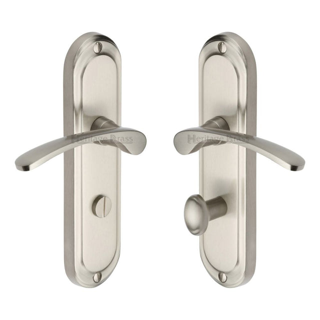 This is an image of a Heritage Brass - Door Handle for Bathroom Ambassador Design Satin Nickel Finish, amb6230-sn that is available to order from Trade Door Handles in Kendal.