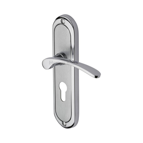 This is an image of a Heritage Brass - Door Handle for Euro Profile Plate Ambassador Design Apollo Fin, amb6248-ap that is available to order from Trade Door Handles in Kendal.