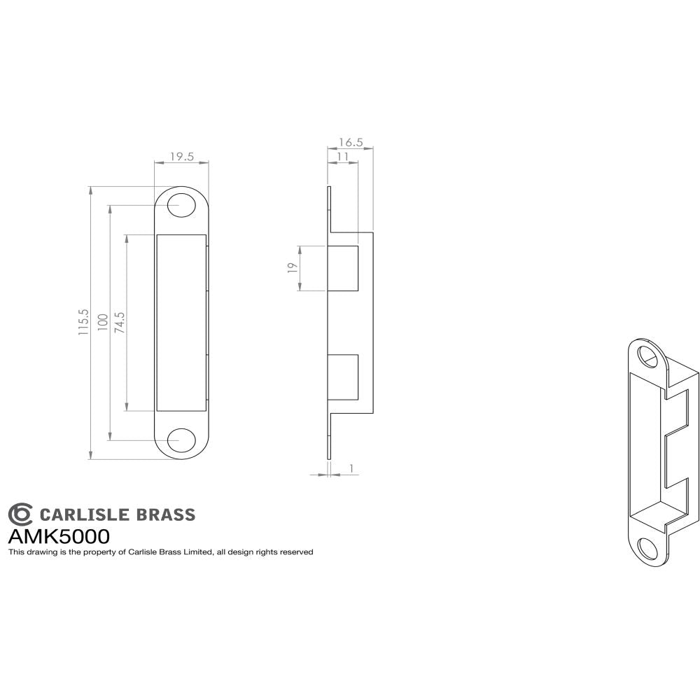 This image is a line drwaing of a Eurospec - Metal Box Keep to Suit Contact Easi T Lock available to order from Trade Door Handles in Kendal