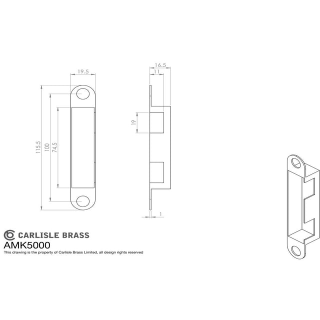 This image is a line drwaing of a Eurospec - Metal Box Keep to Suit Contact Easi T Lock available to order from Trade Door Handles in Kendal