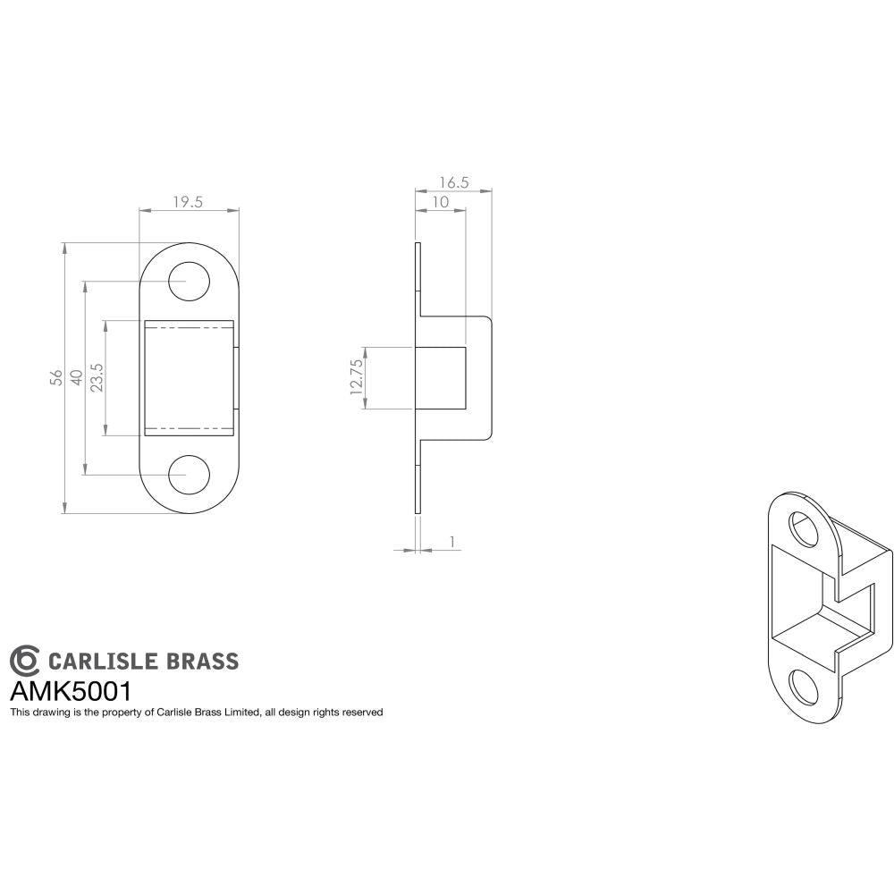 This image is a line drwaing of a Eurospec - Metal Box Keep To Suit Tubular Latch available to order from Trade Door Handles in Kendal