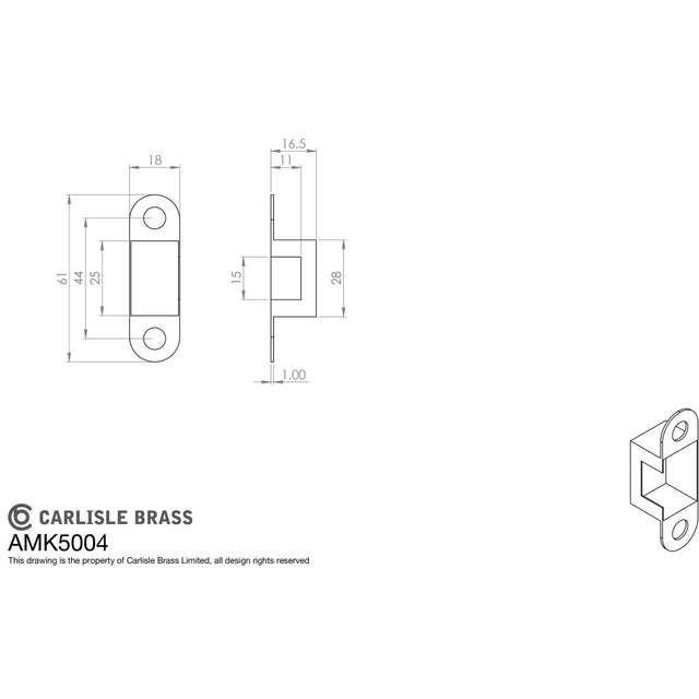 This image is a line drwaing of a Eurospec - Metal Box Keep To Suit Easi - T Heavy Duty Tubular Latch available to order from Trade Door Handles in Kendal