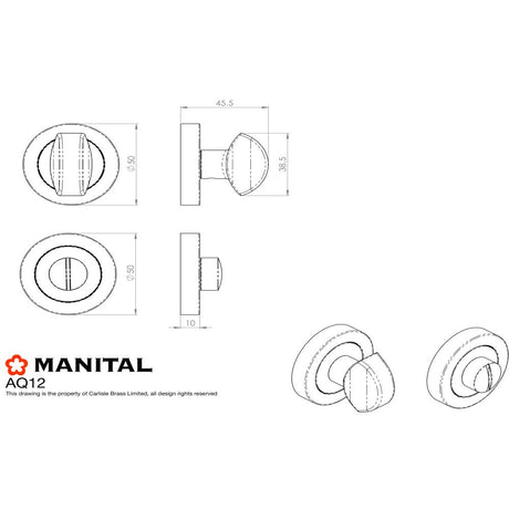 This image is a line drwaing of a Manital - Standard Turn and Release - Polished Chrome available to order from Trade Door Handles in Kendal