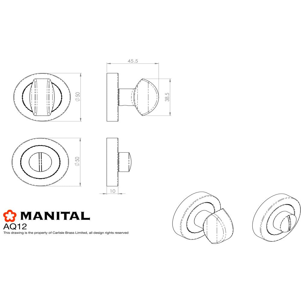 This image is a line drwaing of a Manital - Standard Turn and Release - Satin Chrome available to order from Trade Door Handles in Kendal