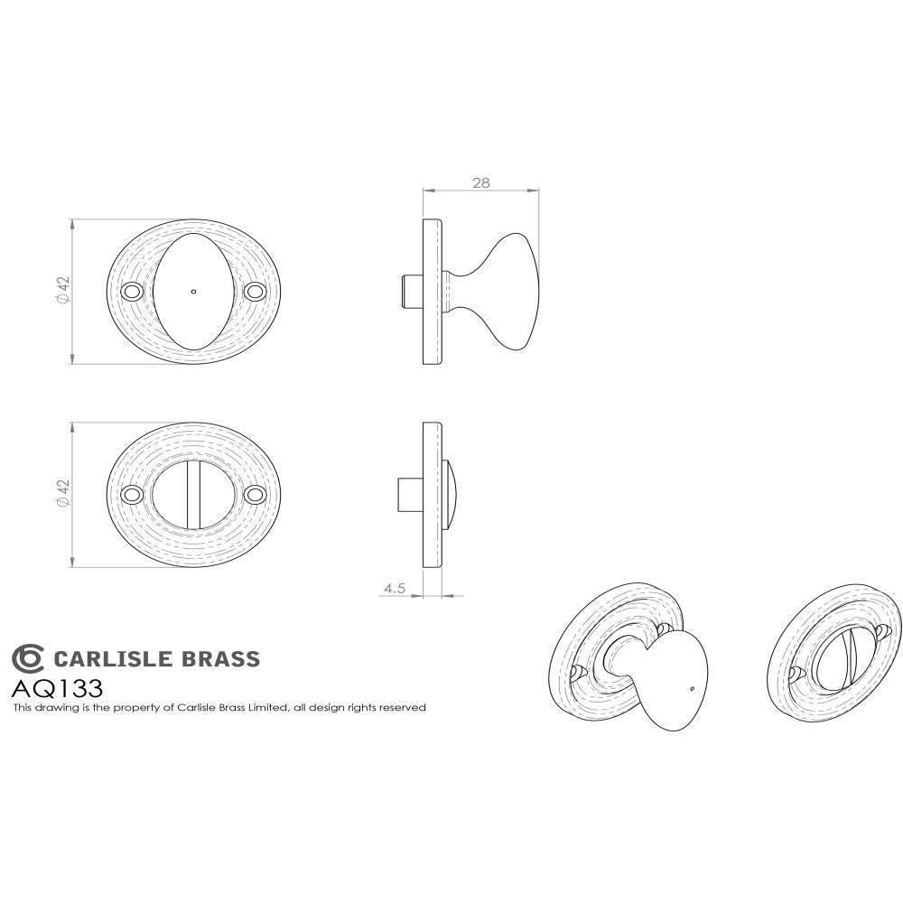 This image is a line drwaing of a Carlisle Brass - Oval Turn and Release - Polished Chrome available to order from Trade Door Handles in Kendal