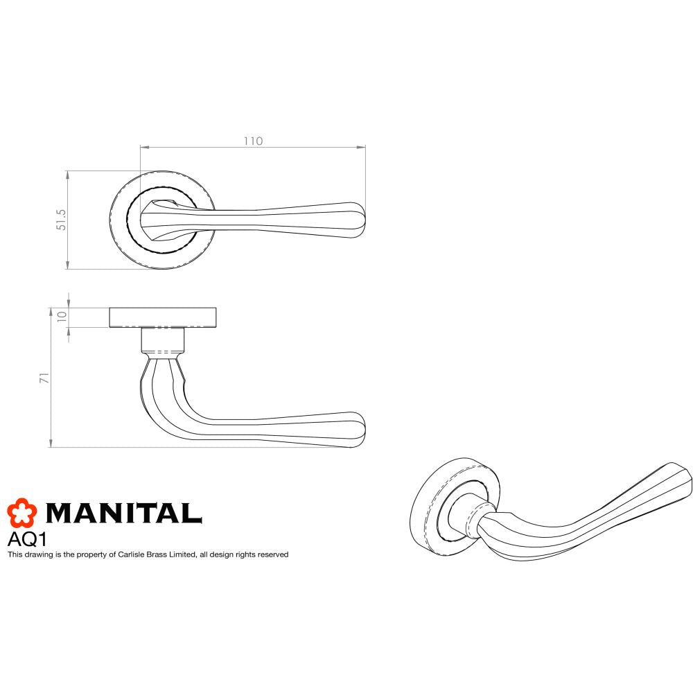 This image is a line drwaing of a Manital - Astro Lever on Round Rose - Polished Brass available to order from Trade Door Handles in Kendal