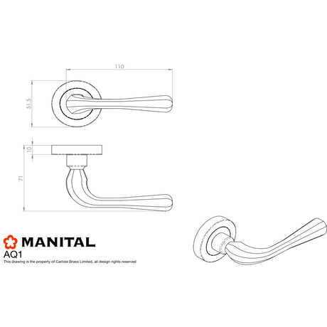 This image is a line drwaing of a Manital - Astro Lever on Round Rose - Polished Brass available to order from Trade Door Handles in Kendal