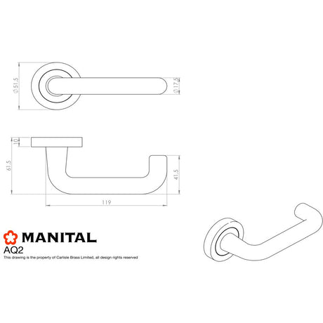 This image is a line drwaing of a Manital - Studio H Lever on Round rose - Polished Brass available to order from Trade Door Handles in Kendal