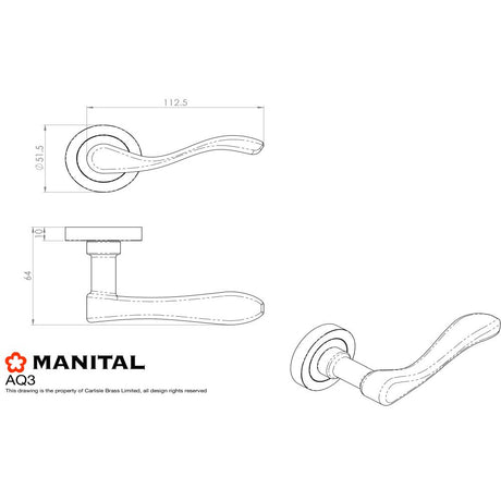 This image is a line drwaing of a Manital - Apollo Lever on Round Rose - Satin Chrome available to order from Trade Door Handles in Kendal