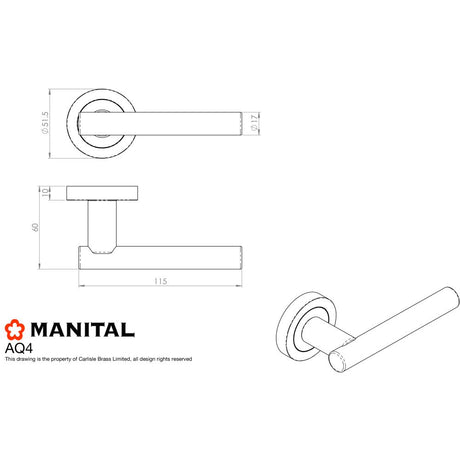 This image is a line drwaing of a Manital - Calla Lever on Round Rose - Polished Brass available to order from Trade Door Handles in Kendal