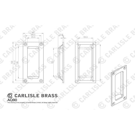 This image is a line drwaing of a Carlisle Brass - Flush Pull - Satin Chrome available to order from Trade Door Handles in Kendal