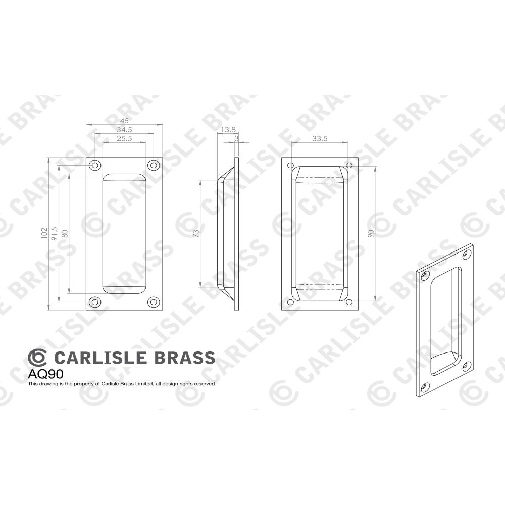 This image is a line drwaing of a Carlisle Brass - Flush Pull - Satin Chrome available to order from Trade Door Handles in Kendal