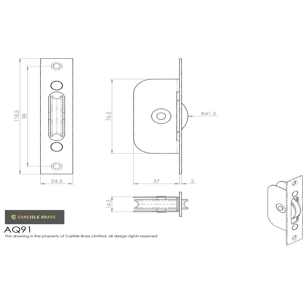 This image is a line drwaing of a Carlisle Brass - Sash Window Axle Pulley Galvanised Forend - Galvanised available to order from Trade Door Handles in Kendal