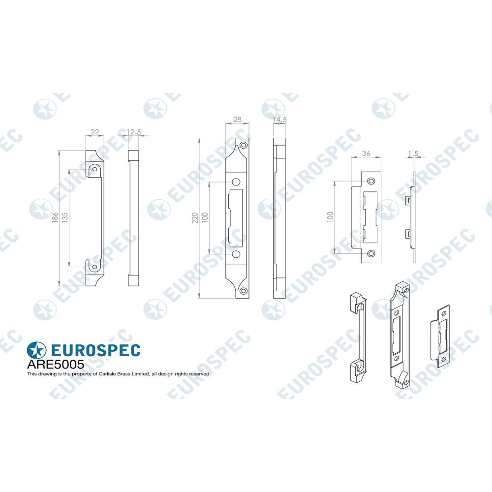 This image is a line drwaing of a Eurospec - Rebate Set To Suit Economy Sashlock 0.5 available to order from Trade Door Handles in Kendal