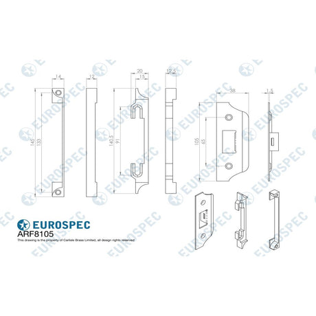 This image is a line drwaing of a Eurospec - Rebate Set Flat Latch 13Mm For Fll 8000 Srs available to order from Trade Door Handles in Kendal