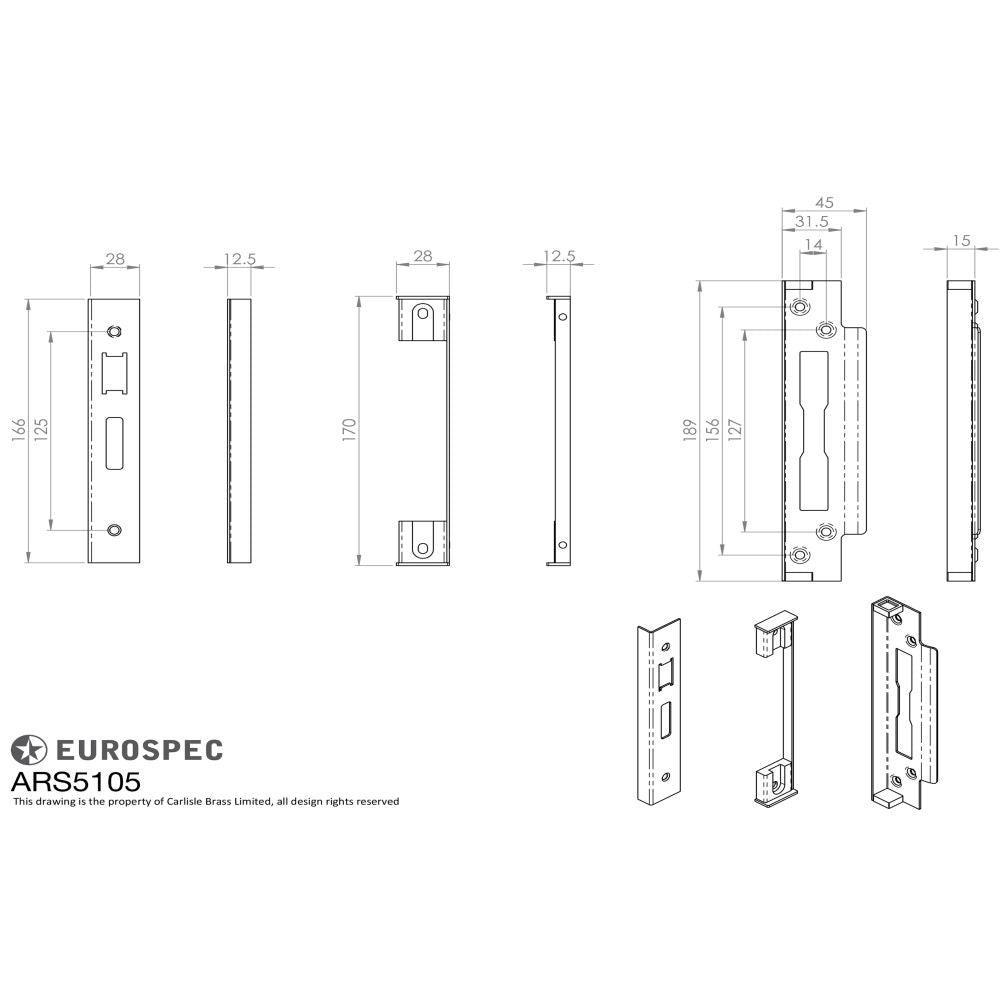 This image is a line drwaing of a Eurospec - Easi-T Rebate Set Sashlock 13mm available to order from Trade Door Handles in Kendal