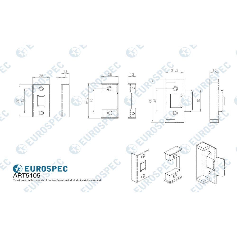 This image is a line drwaing of a Eurospec - Rebate set - Satin Stainless Steel available to order from Trade Door Handles in Kendal